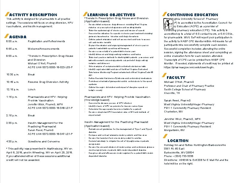 ACTIVITY DESCRIPTION This activity is designed for pharmacists in all practice settings. The sessions
