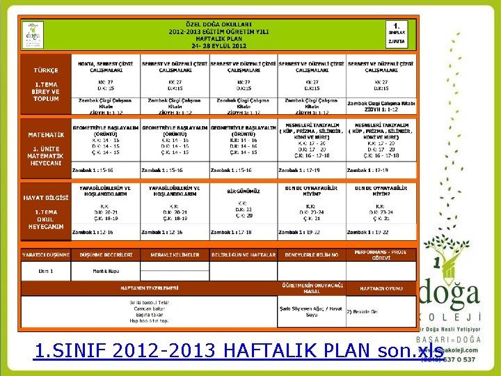 1. SINIF 2012 -2013 HAFTALIK PLAN son. xls 