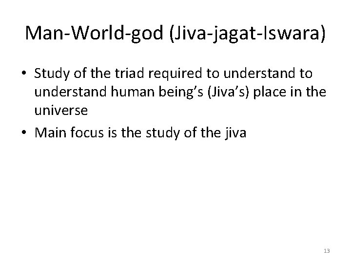 Man-World-god (Jiva-jagat-Iswara) • Study of the triad required to understand human being’s (Jiva’s) place