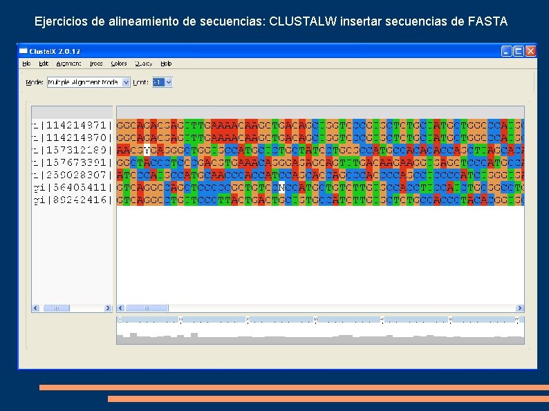 Ejercicios de alineamiento de secuencias: CLUSTALW insertar secuencias de FASTA 