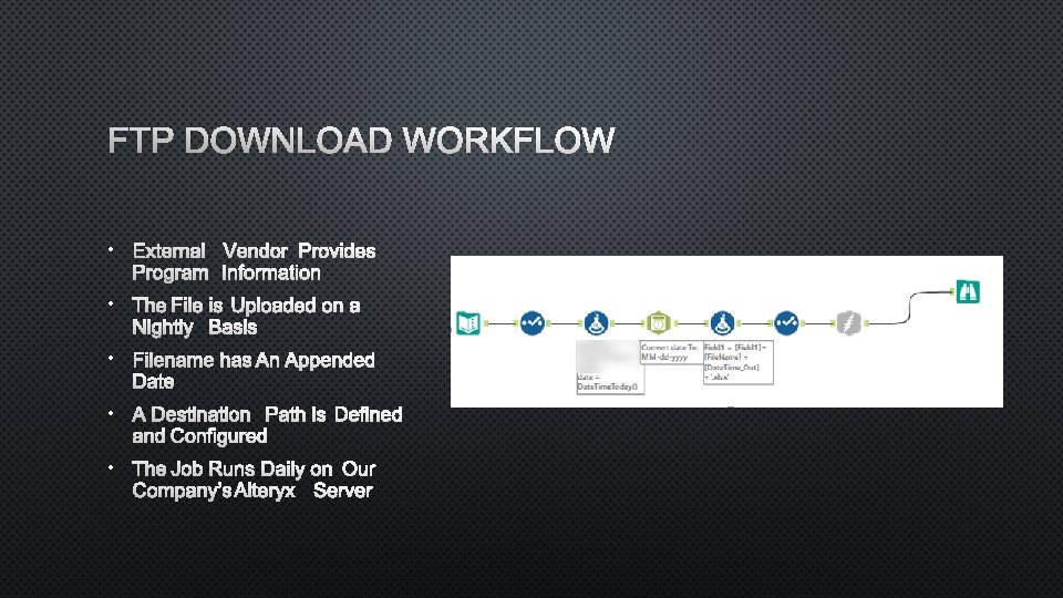 FTP DOWNLOAD WORKFLOW • EXTERNAL VENDOR PROVIDES PROGRAM INFORMATION • THE FILE IS UPLOADED