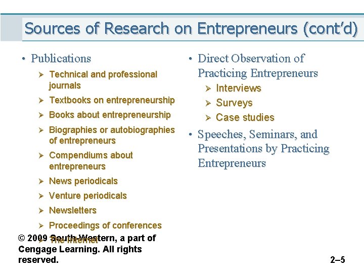 Sources of Research on Entrepreneurs (cont’d) • Publications Ø Technical and professional journals Ø