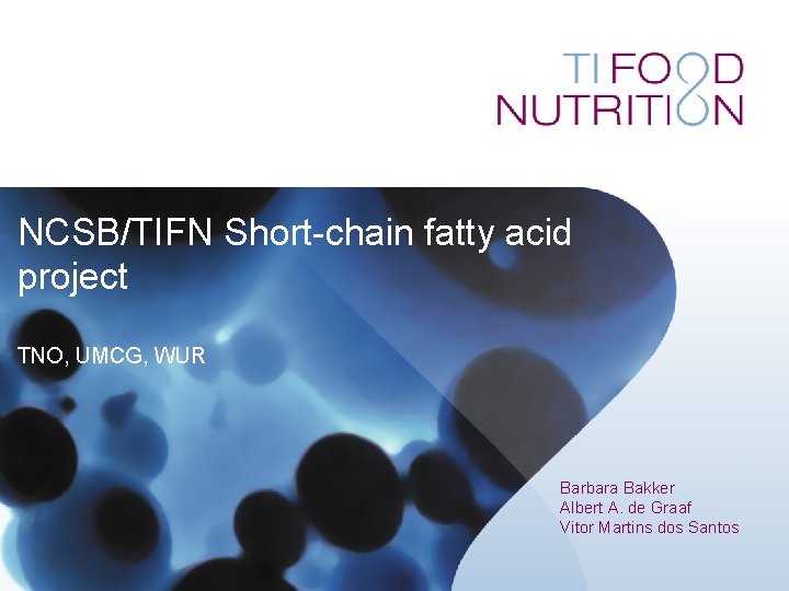NCSB/TIFN Short-chain fatty acid project TNO, UMCG, WUR Barbara Bakker Albert A. de Graaf