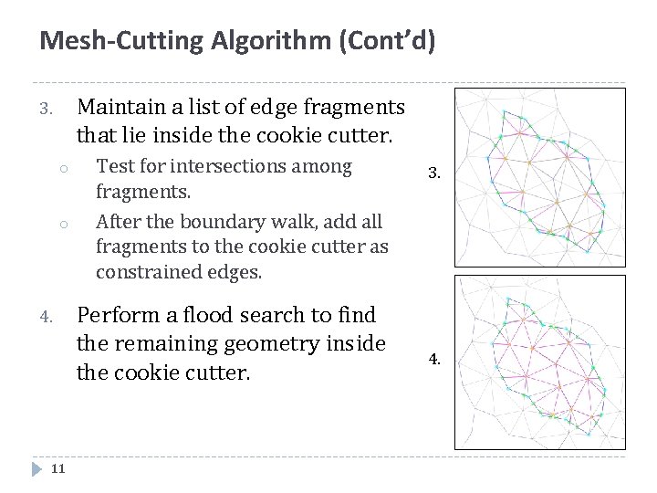 Mesh-Cutting Algorithm (Cont’d) Maintain a list of edge fragments that lie inside the cookie