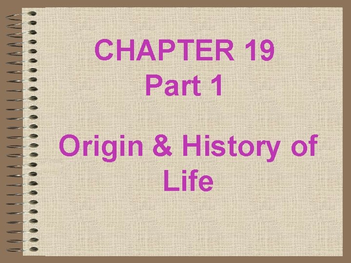 CHAPTER 19 Part 1 Origin & History of Life CHAPTER 19 Part 1 Origin & History of Life