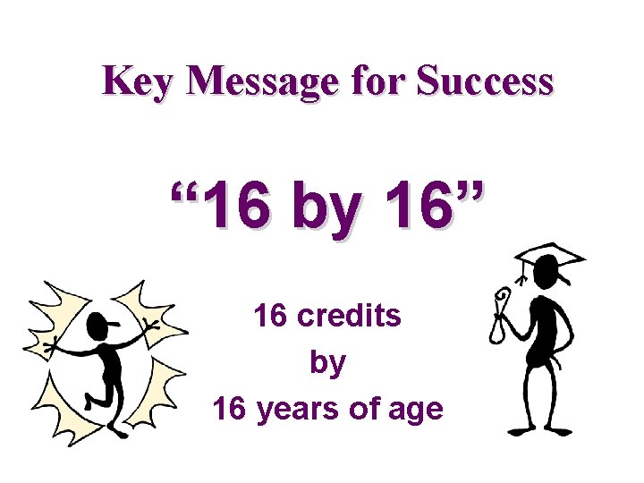 Key Message for Success “ 16 by 16” 16 credits by 16 years of