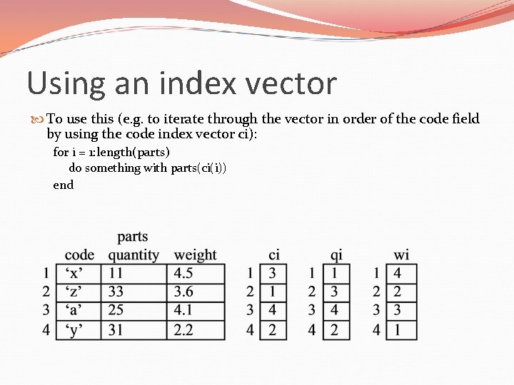 Using an index vector To use this (e. g. to iterate through the vector