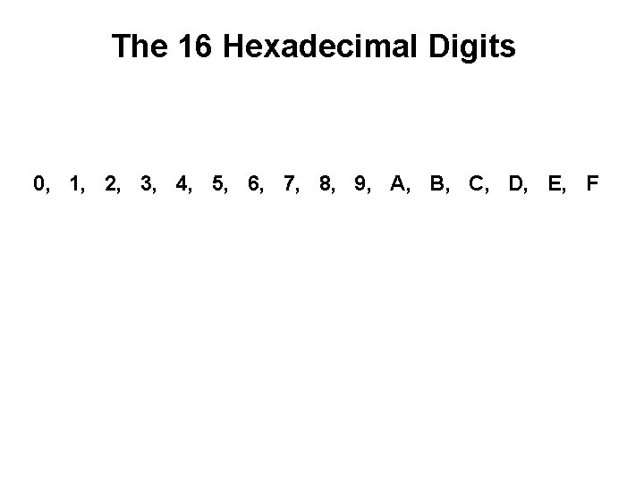 The 16 Hexadecimal Digits 0, 1, 2, 3, 4, 5, 6, 7, 8, 9, The 16 Hexadecimal Digits 0, 1, 2, 3, 4, 5, 6, 7, 8, 9,