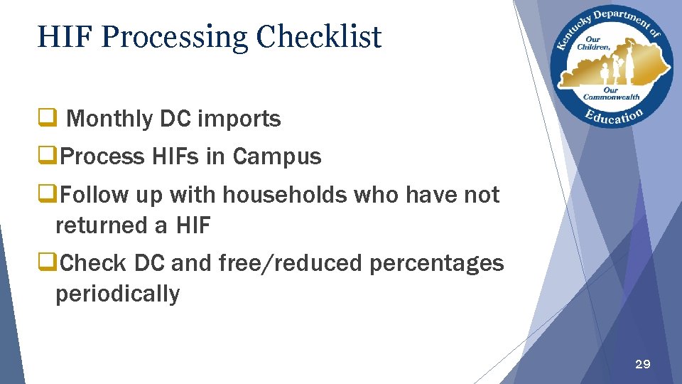 HIF Processing Checklist q Monthly DC imports q. Process HIFs in Campus q. Follow