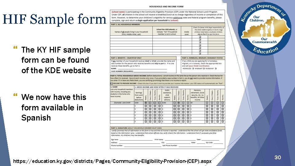 HIF Sample form } The KY HIF sample form can be found of the