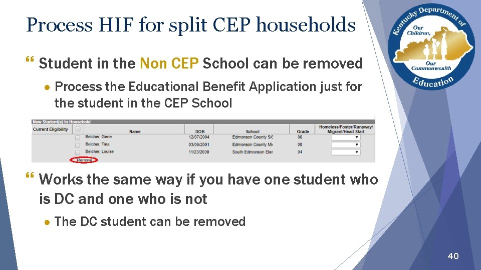 Process HIF for split CEP households } Student in the Non CEP School can