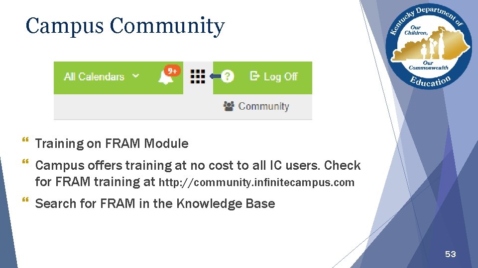 Campus Community } Training on FRAM Module } Campus offers training at no cost