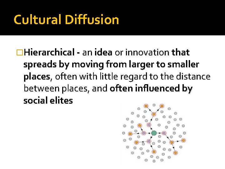 Cultural Diffusion �Hierarchical - an idea or innovation that spreads by moving from larger