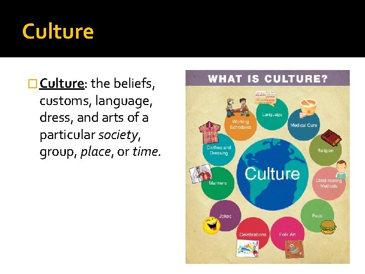 Culture � Culture: the beliefs, customs, language, dress, and arts of a particular society,