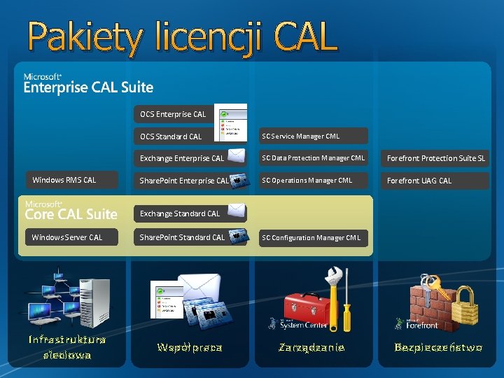 Pakiety licencji CAL OCS Enterprise CAL Windows RMS CAL OCS Standard CAL SC Service