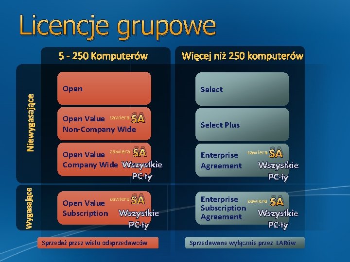 Licencje grupowe Niewygasające 5 - 250 Komputerów Open Select Open Value zawiera SA Non-Company