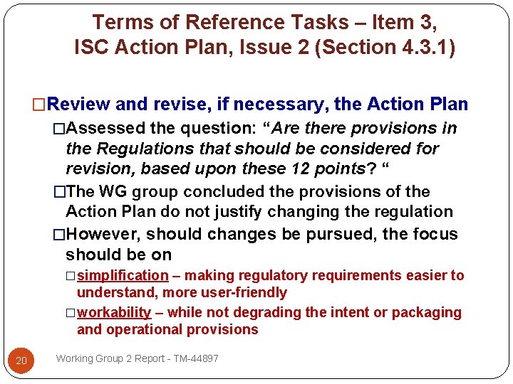 Terms of Reference Tasks – Item 3, ISC Action Plan, Issue 2 (Section 4.