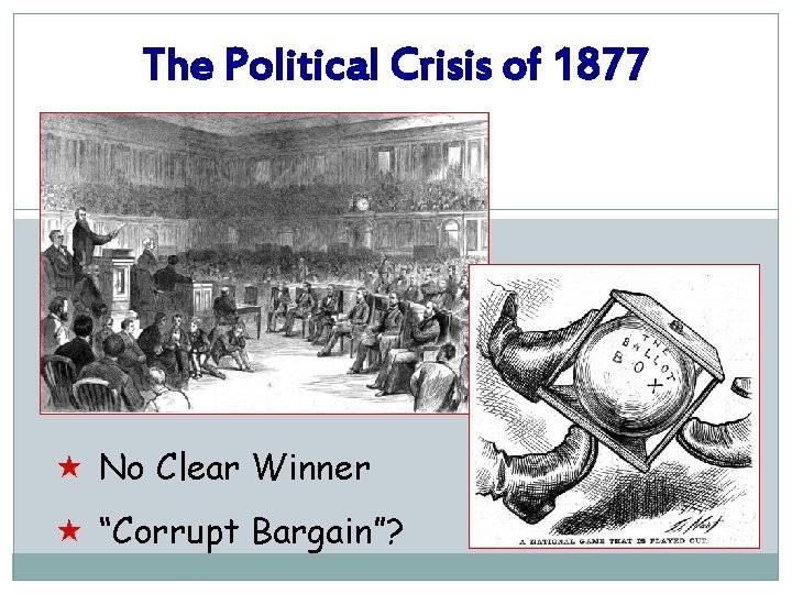 The Political Crisis of 1877 « No Clear Winner « “Corrupt Bargain”? 