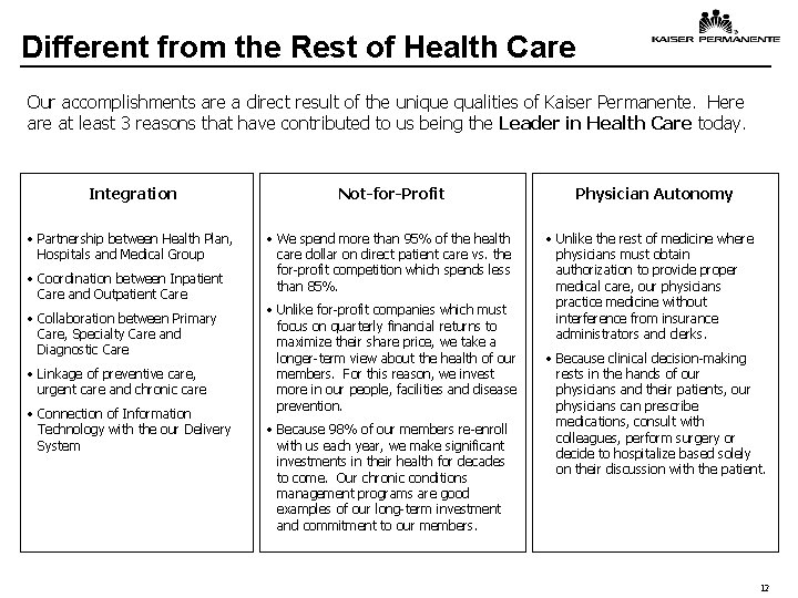 Different from the Rest of Health Care Our accomplishments are a direct result of Different from the Rest of Health Care Our accomplishments are a direct result of