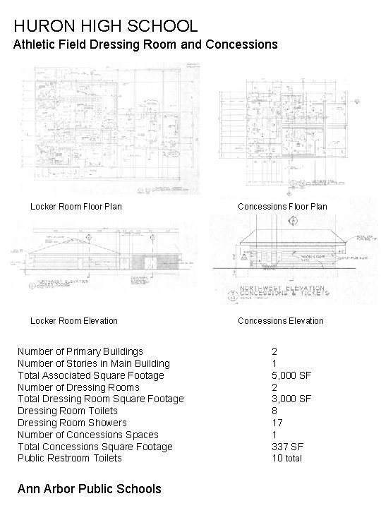 HURON HIGH SCHOOL Athletic Field Dressing Room and Concessions Locker Room Floor Plan Concessions HURON HIGH SCHOOL Athletic Field Dressing Room and Concessions Locker Room Floor Plan Concessions