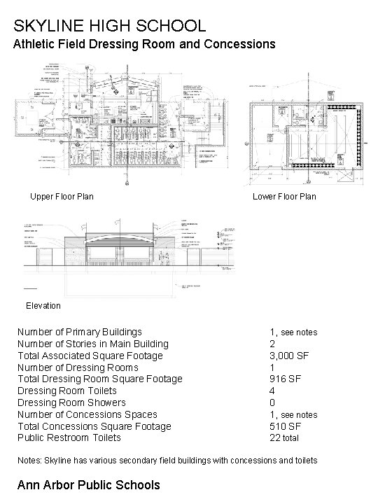 SKYLINE HIGH SCHOOL Athletic Field Dressing Room and Concessions Upper Floor Plan Lower Floor SKYLINE HIGH SCHOOL Athletic Field Dressing Room and Concessions Upper Floor Plan Lower Floor