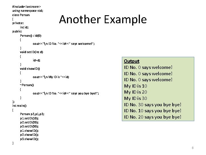 #include<iostream> using namespace std; class Person { private: int id; public: Person() : id(0) #include<iostream> using namespace std; class Person { private: int id; public: Person() : id(0)