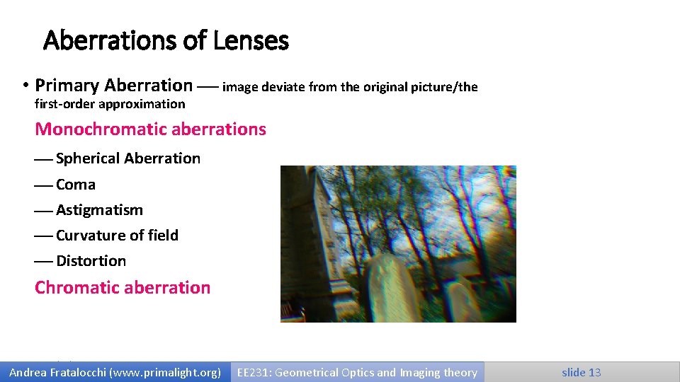 Aberrations of Lenses • Primary Aberration image deviate from the original picture/the first-order approximation
