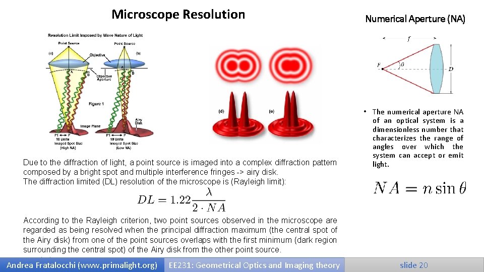 Microscope Resolution Due to the diffraction of light, a point source is imaged into