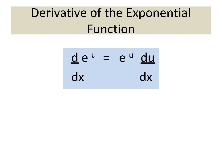 Derivative of the Exponential Function de dx u = e u du dx 