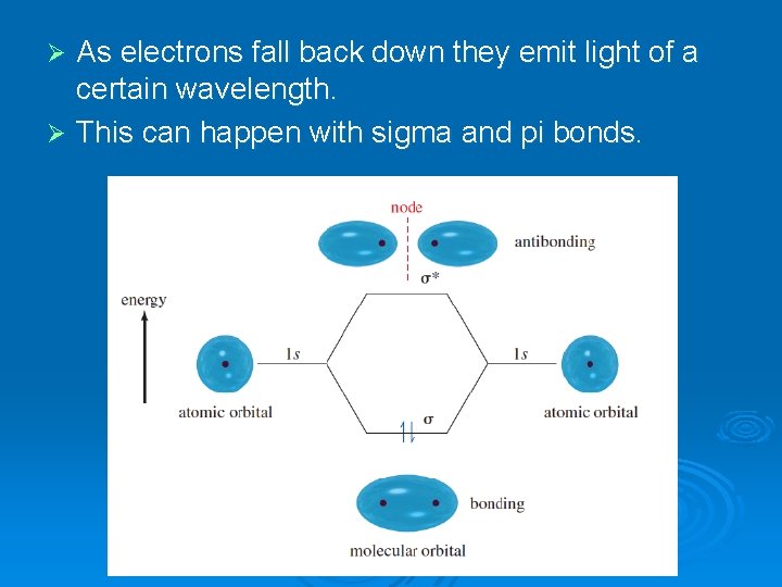 As electrons fall back down they emit light of a certain wavelength. Ø This