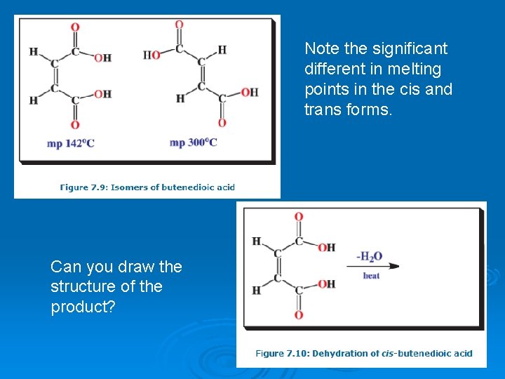 Note the significant different in melting points in the cis and trans forms. Can