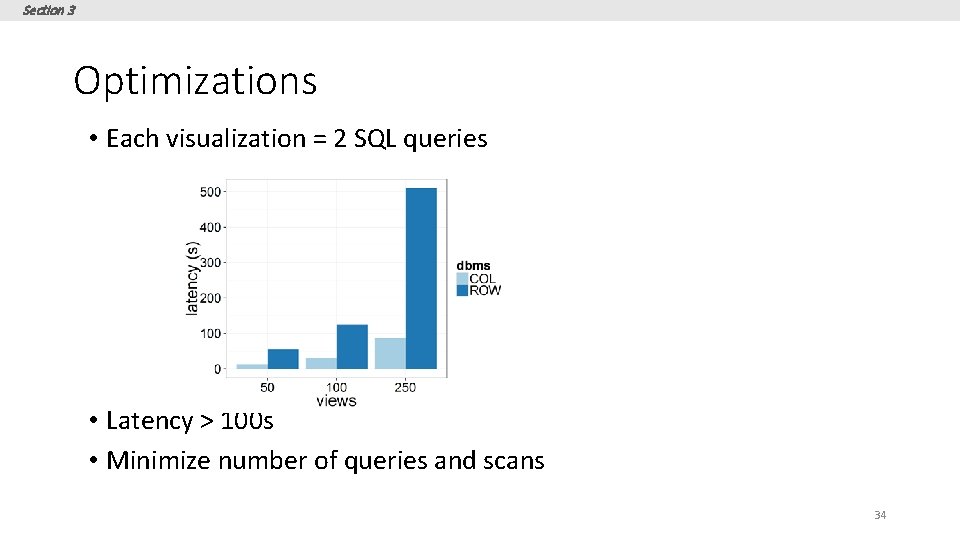 Section 3 Optimizations • Each visualization = 2 SQL queries • Latency > 100