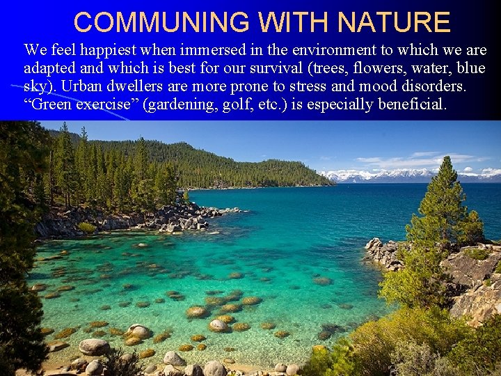 COMMUNING WITH NATURE We feel happiest when immersed in the environment to which we