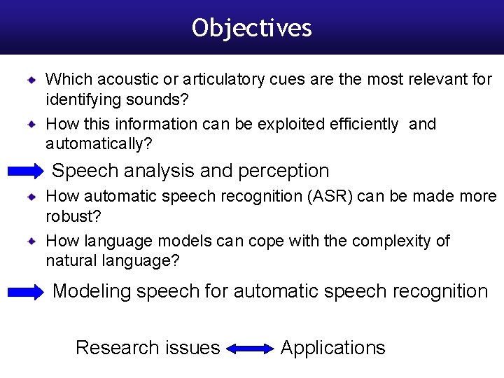 Objectives Which acoustic or articulatory cues are the most relevant for identifying sounds? How