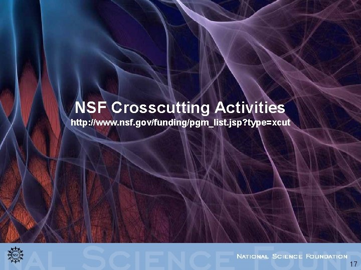 NSF Crosscutting Activities http: //www. nsf. gov/funding/pgm_list. jsp? type=xcut 17 