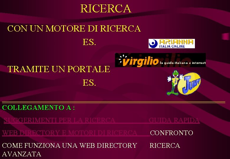 RICERCA CON UN MOTORE DI RICERCA ES. TRAMITE UN PORTALE ES. ============================ COLLEGAMENTO A
