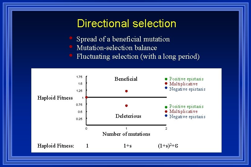 Directional selection • • • Spread of a beneficial mutation Mutation-selection balance Fluctuating selection