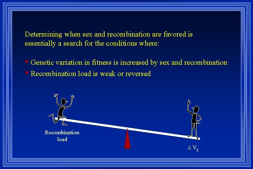 Determining when sex and recombination are favored is essentially a search for the conditions