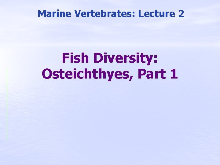 Marine Vertebrates: Lecture 2 Fish Diversity: Osteichthyes, Part 1 