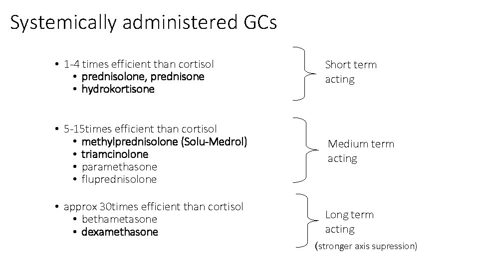 Systemically administered GCs • 1 -4 times efficient than cortisol • prednisolone, prednisone •