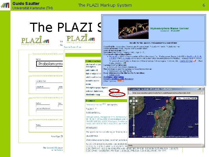 Guido Sautter Universität Karlsruhe (TH) The PLAZI Markup System The PLAZI Search Portal Probolomyrmex