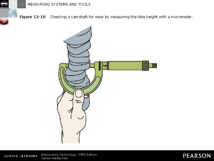 12 MEASURING SYSTEMS AND TOOLS Figure 12 -10 Checking a camshaft for wear by