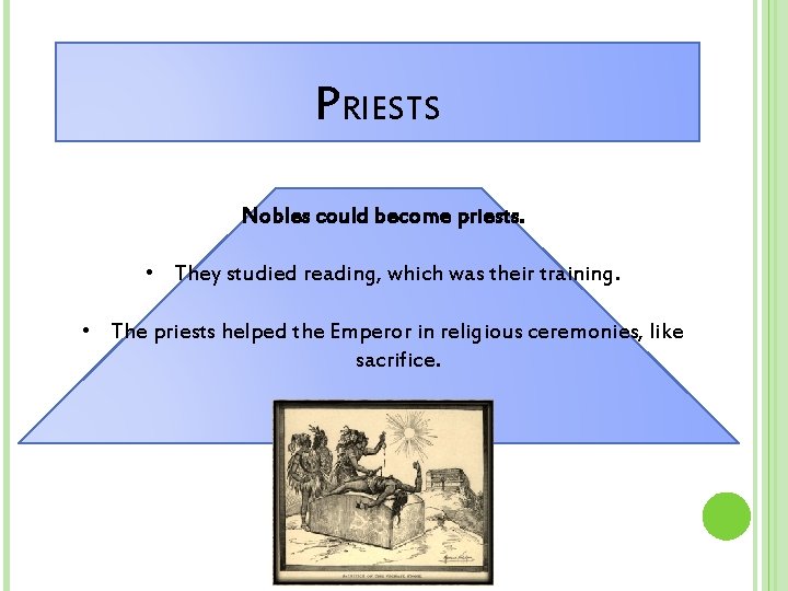 PRIESTS Nobles could become priests. • They studied reading, which was their training. •