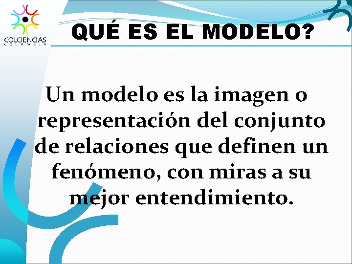 QUÉ ES EL MODELO? Un modelo es la imagen o representación del conjunto de