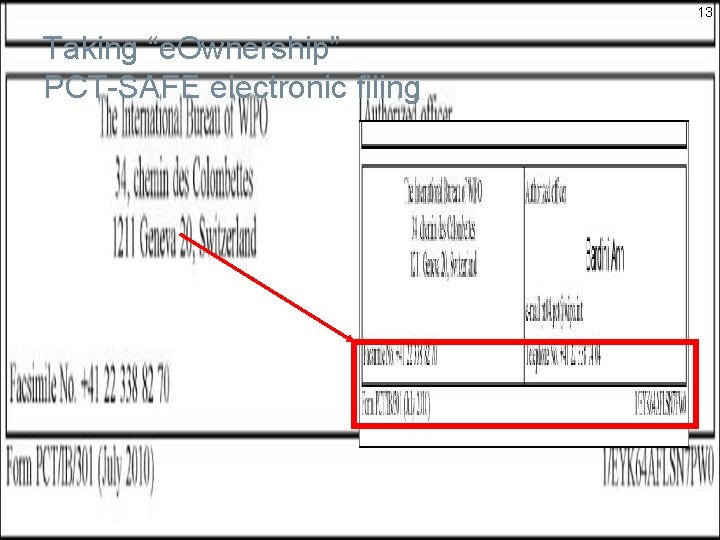 13 Taking “e. Ownership” PCT-SAFE electronic filing 13 Taking “e. Ownership” PCT-SAFE electronic filing