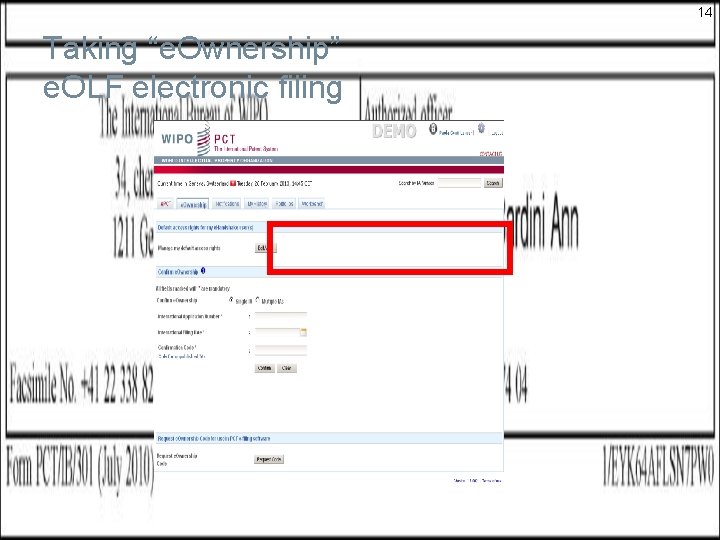14 Taking “e. Ownership” e. OLF electronic filing 14 Taking “e. Ownership” e. OLF electronic filing