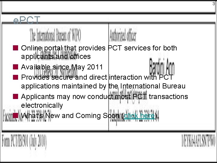 3 e. PCT Online portal that provides PCT services for both applicants and offices 3 e. PCT Online portal that provides PCT services for both applicants and offices
