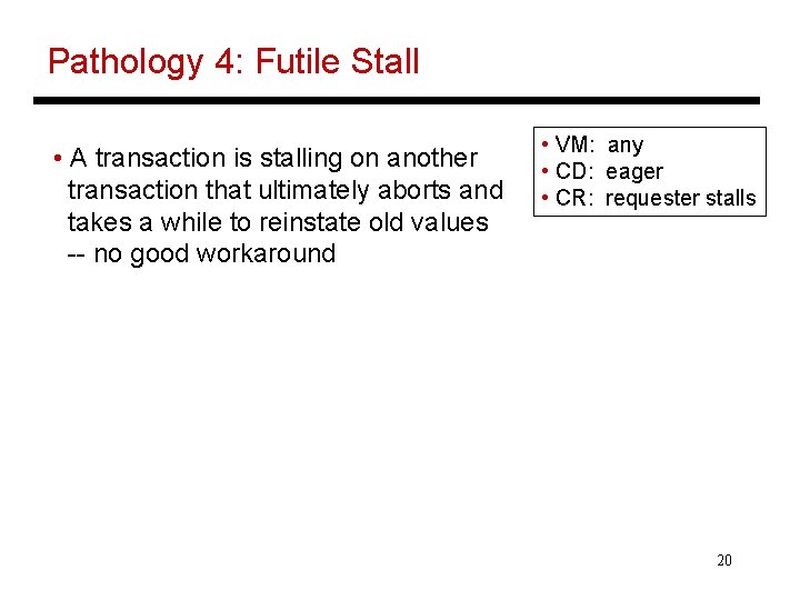 Pathology 4: Futile Stall • A transaction is stalling on another transaction that ultimately