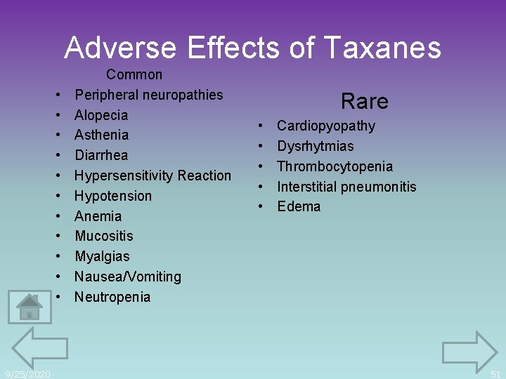 Adverse Effects of Taxanes • • • 9/25/2020 Common Peripheral neuropathies Alopecia Asthenia Diarrhea