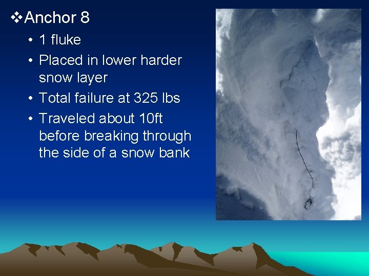 v. Anchor 8 • 1 fluke • Placed in lower harder snow layer • v. Anchor 8 • 1 fluke • Placed in lower harder snow layer •